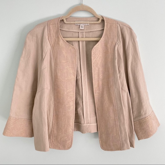 100% Linen Straight Open Jacket with Gold Trim - Picture 2 of 6